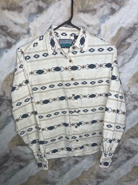 Vintage-Inspired Cream Aztec Print Button-Up Sandy River